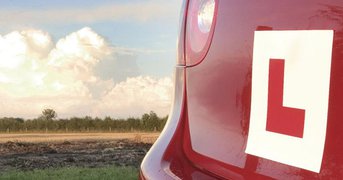 L-plate on back of car.