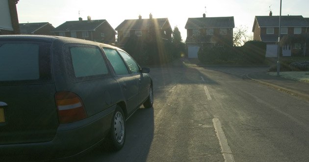 Low sun in a residential street.