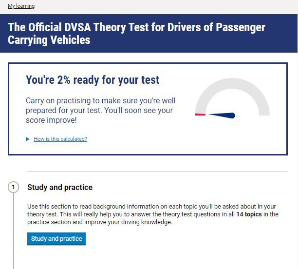 Official DVSA Theory Test Kit for PCV homepage screenshot
